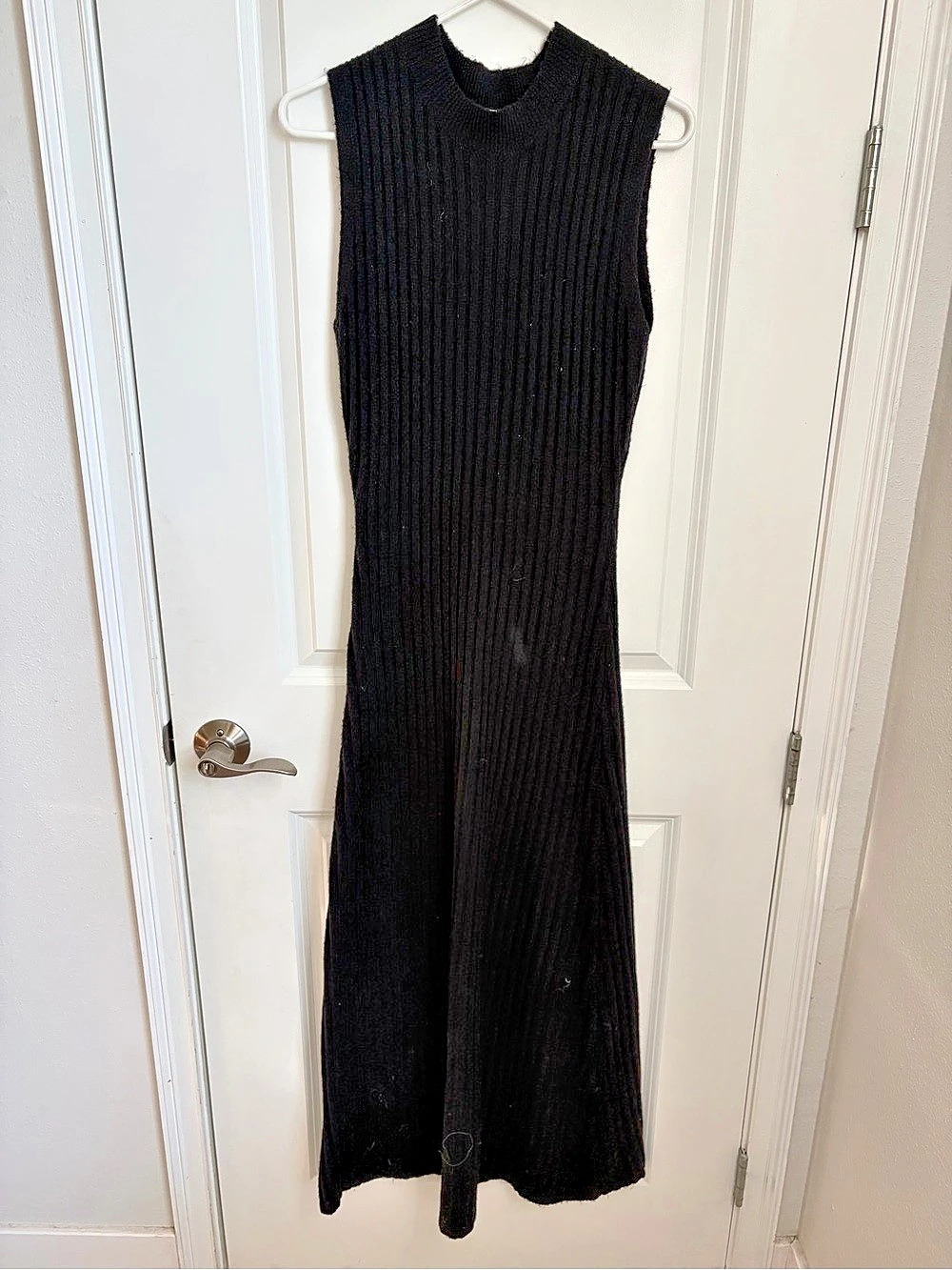 TOPSHOP Ribbed Knit Midi Dress Black Medium